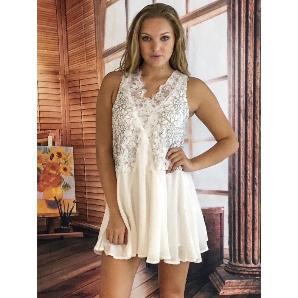 NWT White Lace Trim A-Line Mini Dress Tunic | Coastal Cowgirl Boho - Picture 9 of 16